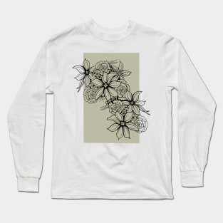 Floral Pattern With Green Color Block Long Sleeve T-Shirt